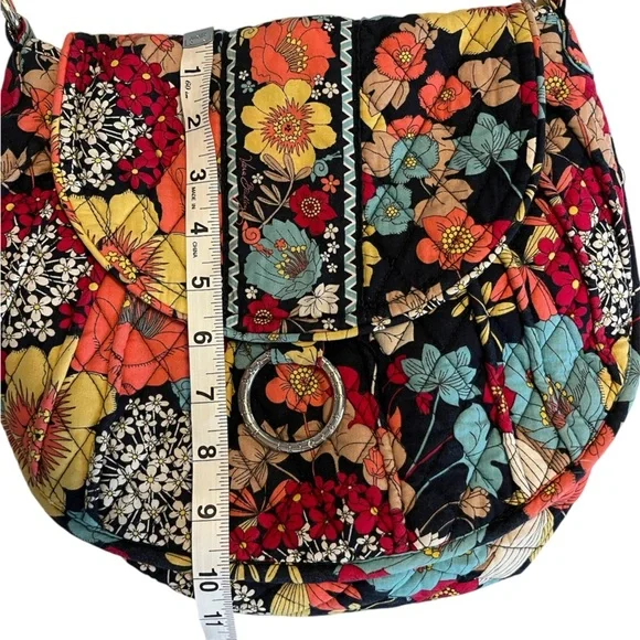 Vera Bradley *RETIRED PRINT* Happy Snails Saddle Up Silver Ring Floral Bag Purse - Picture 9 of 12